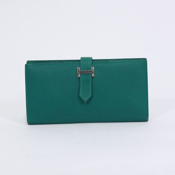 Hermes Béarn Vaux Epson Green Wallet Silver - Picture 1 of 11